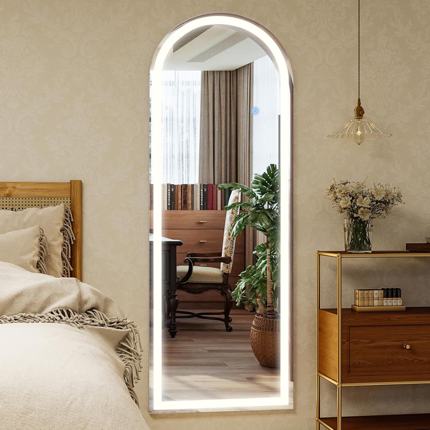 GLSLAND 20"x56" Arched LED Full Length Mirror with Lights – Wall Mounted or Standing Full Body Mirror for Bedroom/Cloakroom – Dimmable with 3 Color Lighting Modes - Image 9
