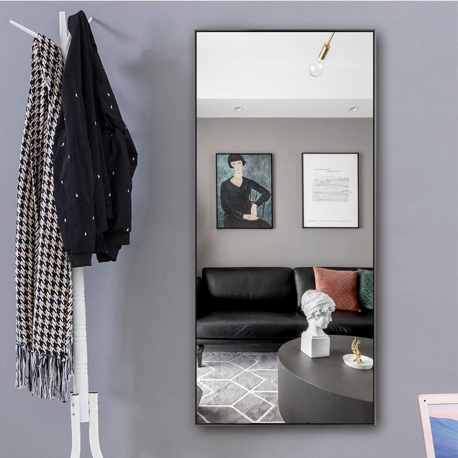KIAYACI Wall Mounted Mirror Floor Mirror Dressing and Make Up Mirror for Bathroom/Bedroom/Living Room/Dining Room/Entry Mirror Wall Decor (Black, 47"x22"), (JJ01036AAF-USAM008)