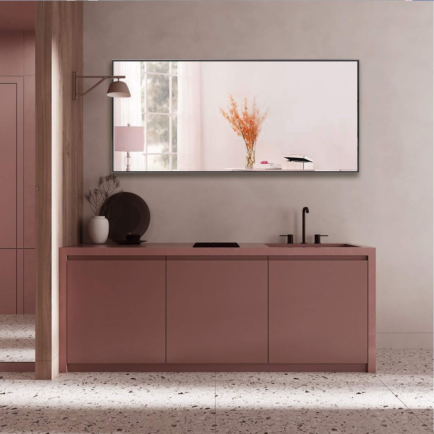 KIAYACI Wall Mounted Mirror Floor Mirror Dressing and Make Up Mirror for Bathroom/Bedroom/Living Room/Dining Room/Entry Mirror Wall Decor (Black, 47"x22"), (JJ01036AAF-USAM008) - Image 2