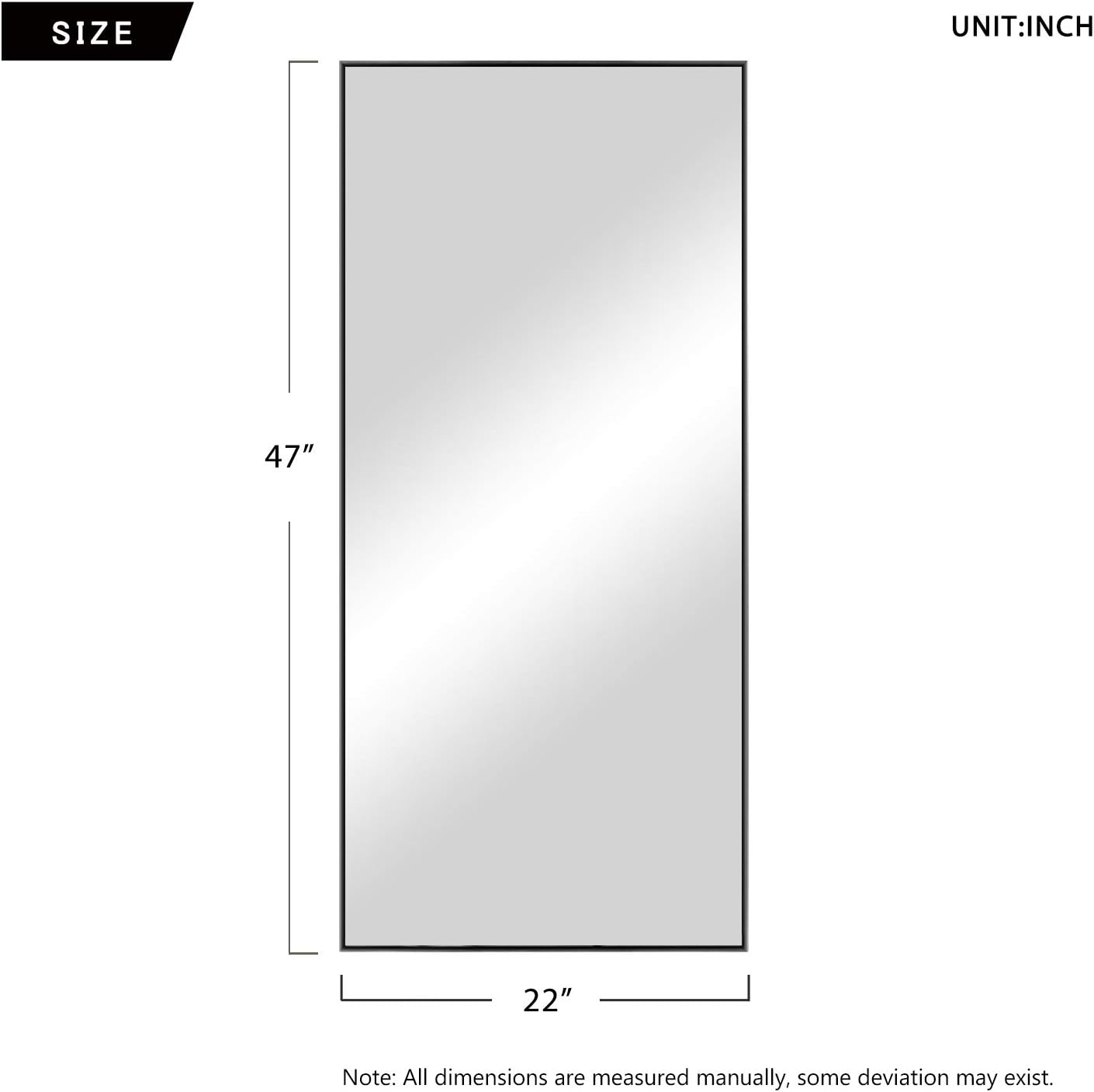 KIAYACI Wall Mounted Mirror Floor Mirror Dressing and Make Up Mirror for Bathroom/Bedroom/Living Room/Dining Room/Entry Mirror Wall Decor (Black, 47"x22"), (JJ01036AAF-USAM008) - Image 6
